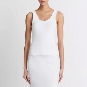 NWT Vince Raw-Edge Ribbed Scoop-Neck Tank Cotton Off White $145 - Size L